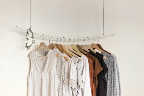 Clothes hanging on a rack