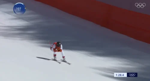 Skier racing in a downhill race